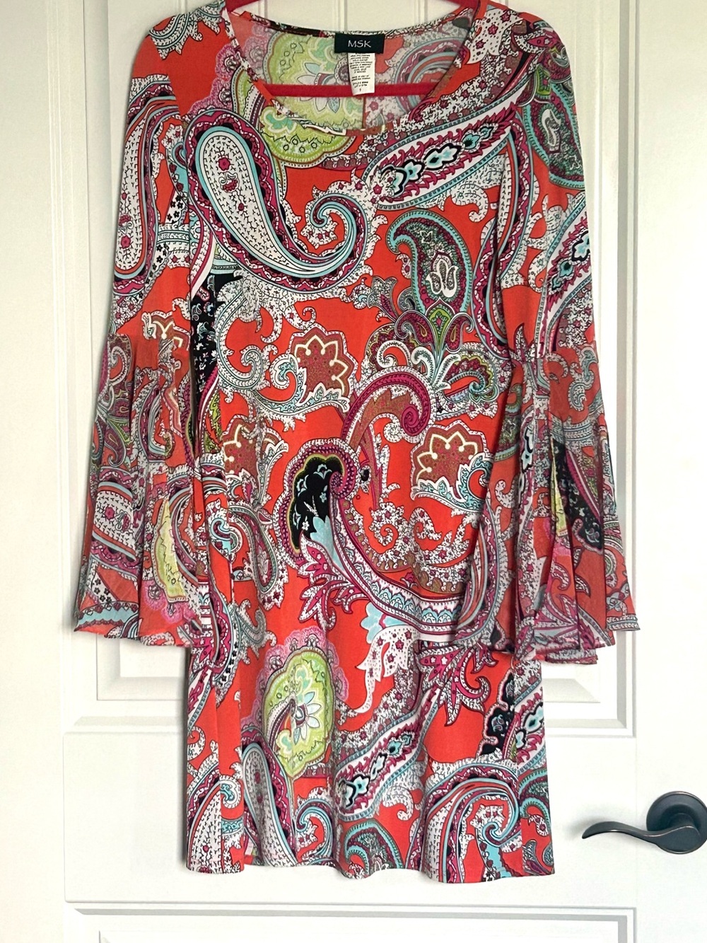 MSK Paisley Shift Dress with Flare Sleeves